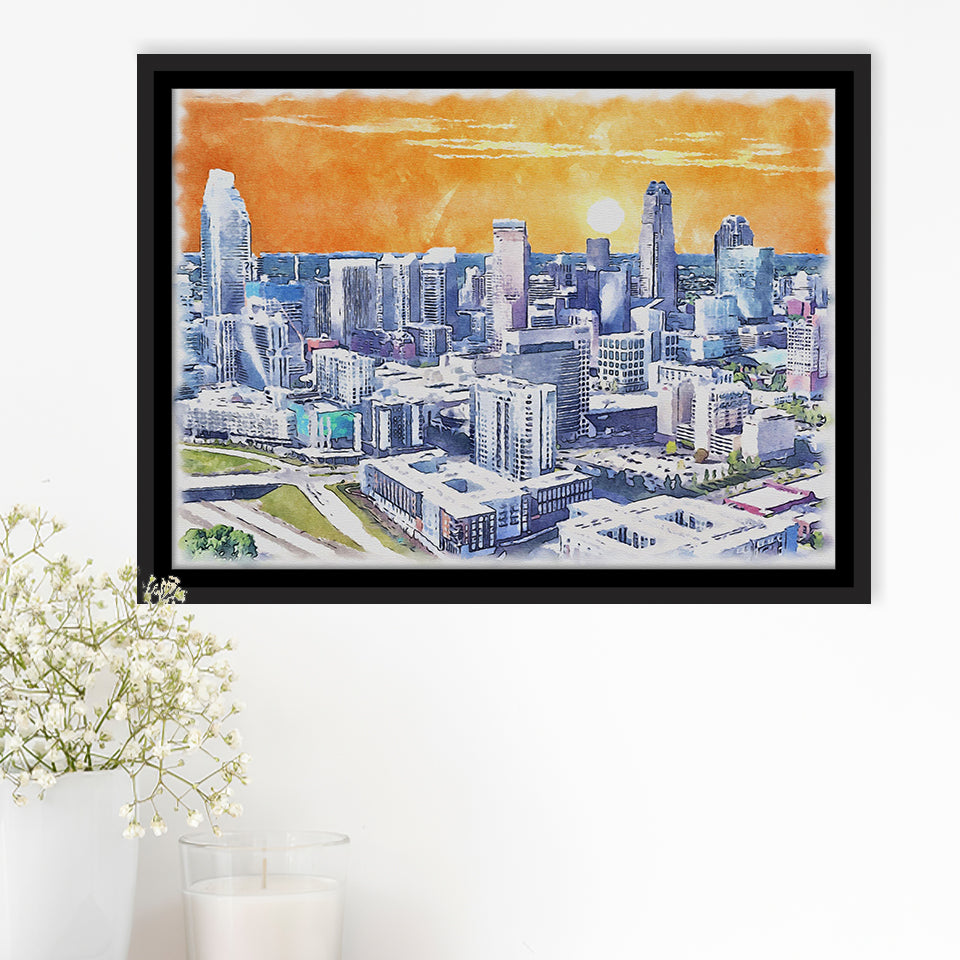 Charlotte Watercolor Charlotte North Carolina, Sport Art Prints Fan Gift, Framed Canvas Prints Wall Art Decor