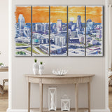 Charlotte Watercolor Charlotte North Carolina, 5 Pieces B, Multi Panel Canvas Prints Wall Art Decor