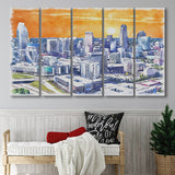 Charlotte Watercolor Charlotte North Carolina, 5 Pieces B, Multi Panel Canvas Prints Wall Art Decor