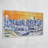 Charlotte Watercolor Charlotte North Carolina, 5 Pieces B, Multi Panel Canvas Prints Wall Art Decor
