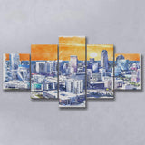 Charlotte Watercolor Charlotte North Carolina, 5 Pieces, Multi Panel Canvas Prints Wall Art Decor