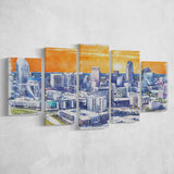 Charlotte Watercolor Charlotte North Carolina, 5 Pieces, Multi Panel Canvas Prints Wall Art Decor