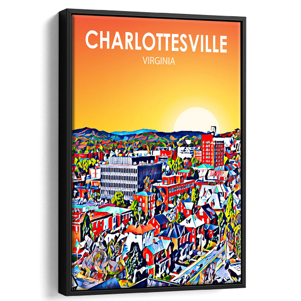 Charlottesville Virginia Art Sunset Night Landscape, Large Canvas, Framed Canvas Print Wall Art Home Decor, Floating Frame