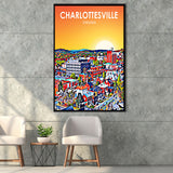 Charlottesville Virginia Art Sunset Night Landscape, Large Canvas, Framed Canvas Print Wall Art Home Decor, Floating Frame