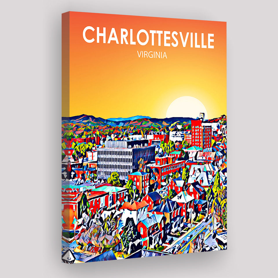 Charlottesville Virginia Art Sunset Night Landscape ,City Art Print, Large Canvas, Canvas Print Wall Art Home Decor
