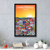 Charlottesville Virginia Art Sunset Night Landscape, Large Canvas, Framed Canvas Print Wall Art Home Decor, Floating Frame