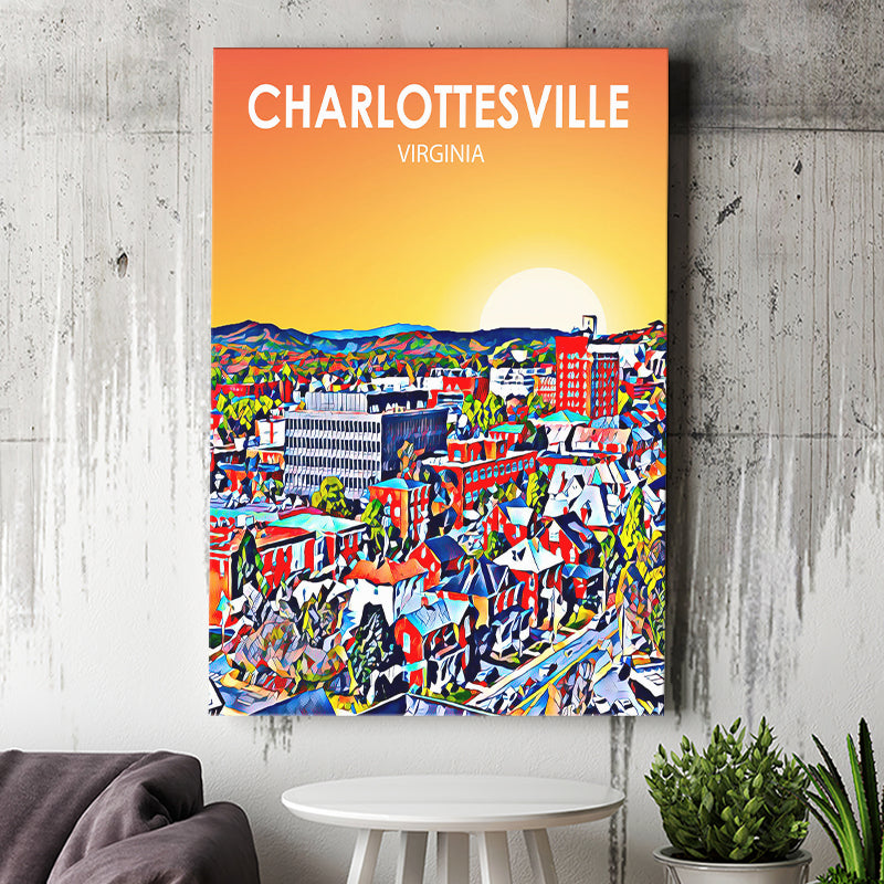 Charlottesville Virginia Art Sunset Night Landscape ,City Art Print, Large Canvas, Canvas Print Wall Art Home Decor