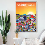 Charlottesville Virginia Art Sunset Night Landscape, Large Canvas, Framed Canvas Print Wall Art Home Decor, Floating Frame