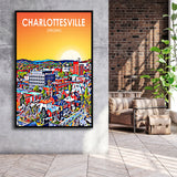 Charlottesville Virginia Art Sunset Night Landscape, Large Canvas, Framed Canvas Print Wall Art Home Decor, Floating Frame