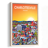 Charlottesville Virginia Art Sunset Night Landscape, Large Canvas, Framed Canvas Print Wall Art Home Decor, Floating Frame