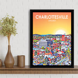 Charlottesville Virginia Art Sunset Night Landscape, Large Canvas, Framed Canvas Print Wall Art Home Decor, Floating Frame
