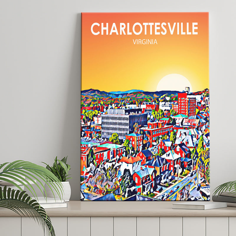 Charlottesville Virginia Art Sunset Night Landscape ,City Art Print, Large Canvas, Canvas Print Wall Art Home Decor