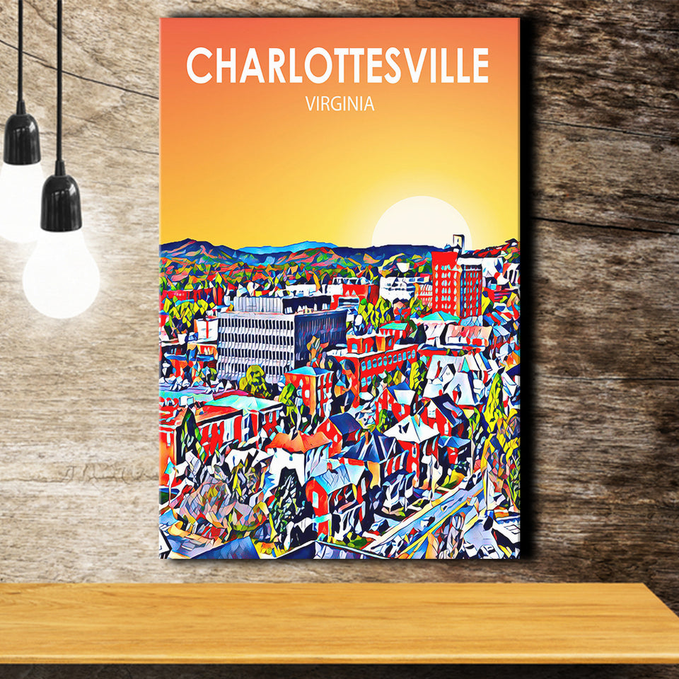 Charlottesville Virginia Art Sunset Night Landscape ,City Art Print, Large Canvas, Canvas Print Wall Art Home Decor