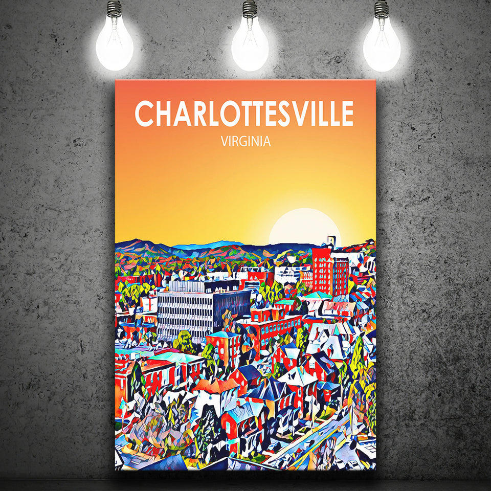Charlottesville Virginia Art Sunset Night Landscape ,City Art Print, Large Canvas, Canvas Print Wall Art Home Decor