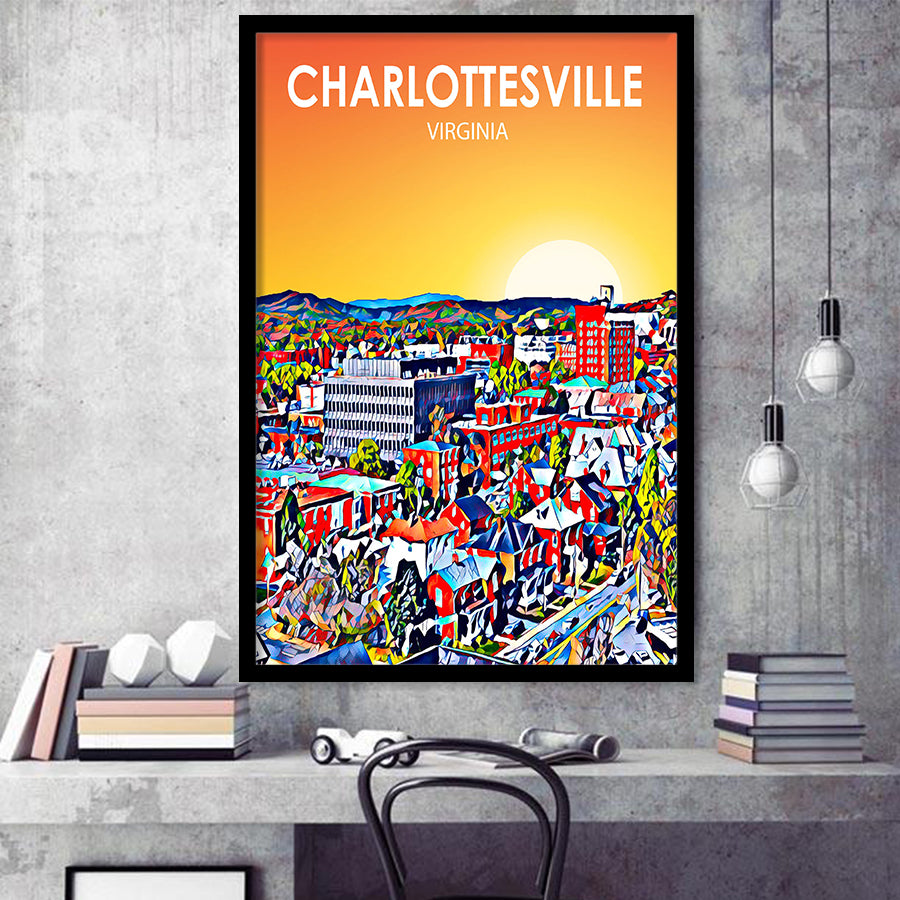 Charlottesville Virginia Art Sunset Night Landscape, City Art Print, Framed Art Print Wall Art Home Decor, Framed Picture