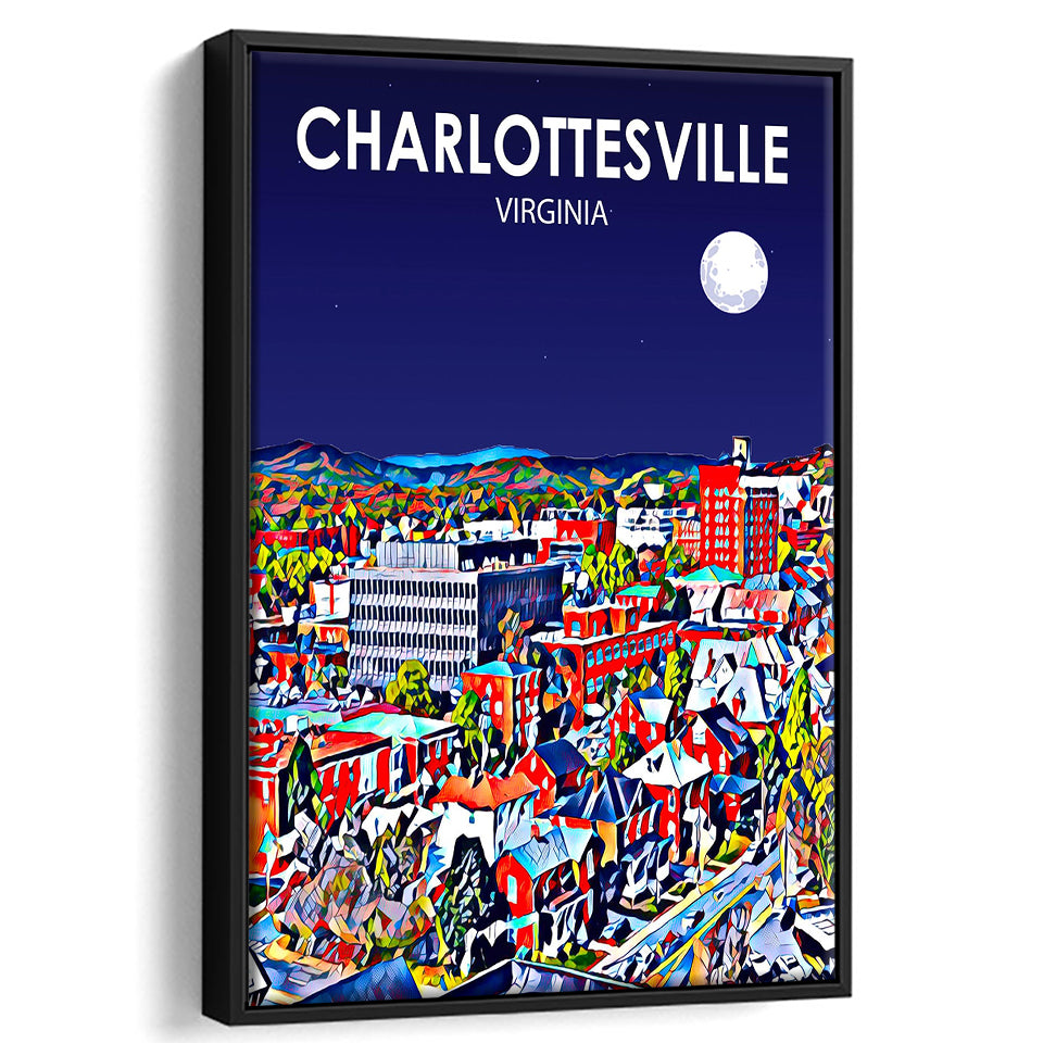 Charlottesville Virginia Art Night Landscape, Large Canvas, Framed Canvas Print Wall Art Home Decor, Floating Frame