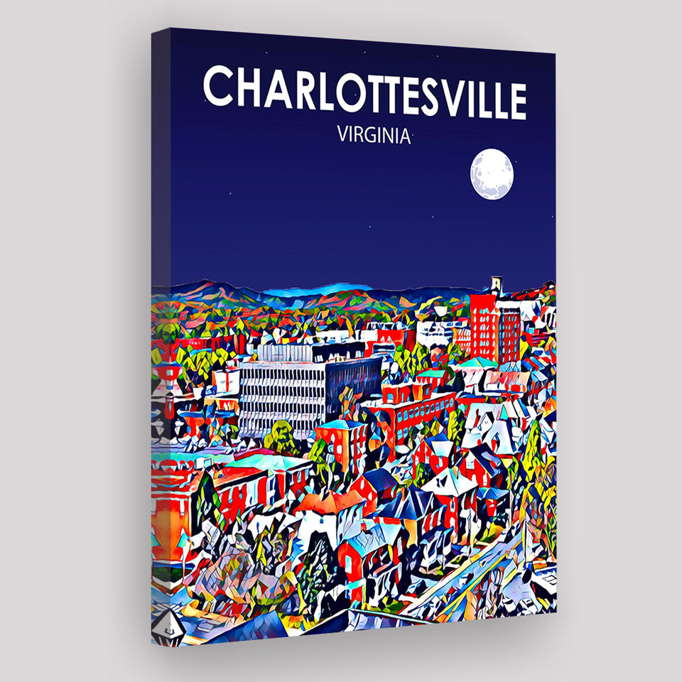 Charlottesville Virginia Art Night Landscape ,City Art Print, Large Canvas, Canvas Print Wall Art Home Decor