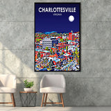 Charlottesville Virginia Art Night Landscape, Large Canvas, Framed Canvas Print Wall Art Home Decor, Floating Frame