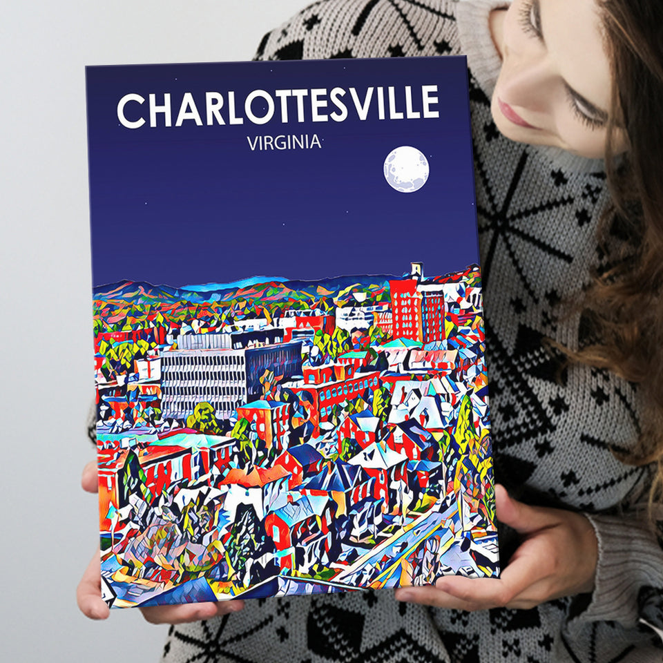 Charlottesville Virginia Art Night Landscape ,City Art Print, Large Canvas, Canvas Print Wall Art Home Decor