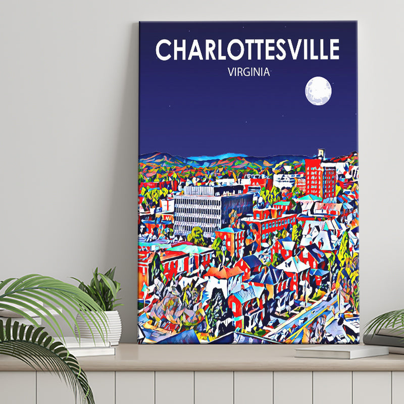 Charlottesville Virginia Art Night Landscape ,City Art Print, Large Canvas, Canvas Print Wall Art Home Decor