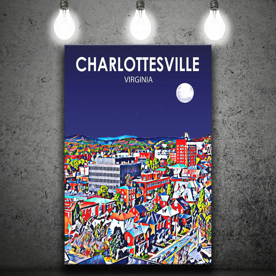 Charlottesville Virginia Art Night Landscape ,City Art Print, Large Canvas, Canvas Print Wall Art Home Decor