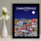 Charlottesville Virginia Art Night Landscape, City Art Print, Framed Art Print Wall Art Home Decor, Framed Picture