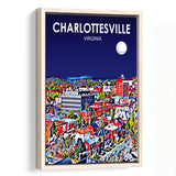 Charlottesville Virginia Art Night Landscape, Large Canvas, Framed Canvas Print Wall Art Home Decor, Floating Frame