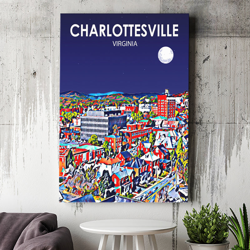 Charlottesville Virginia Art Night Landscape ,City Art Print, Large Canvas, Canvas Print Wall Art Home Decor