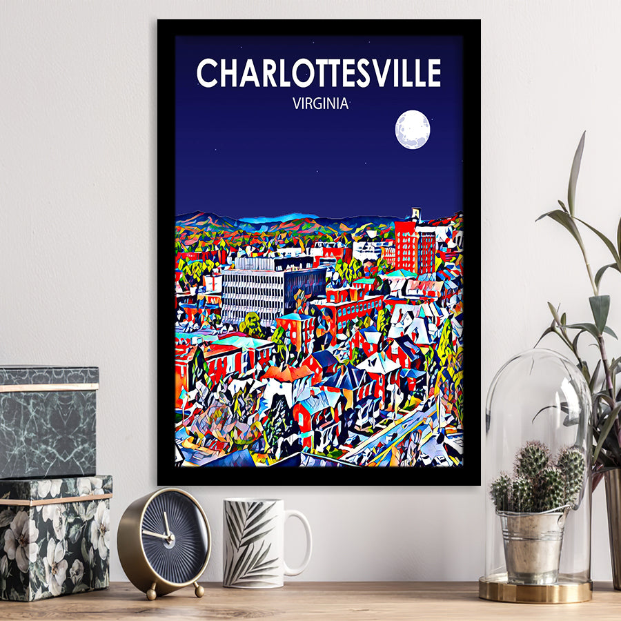 Charlottesville Virginia Art Night Landscape, City Art Print, Framed Art Print Wall Art Home Decor, Framed Picture