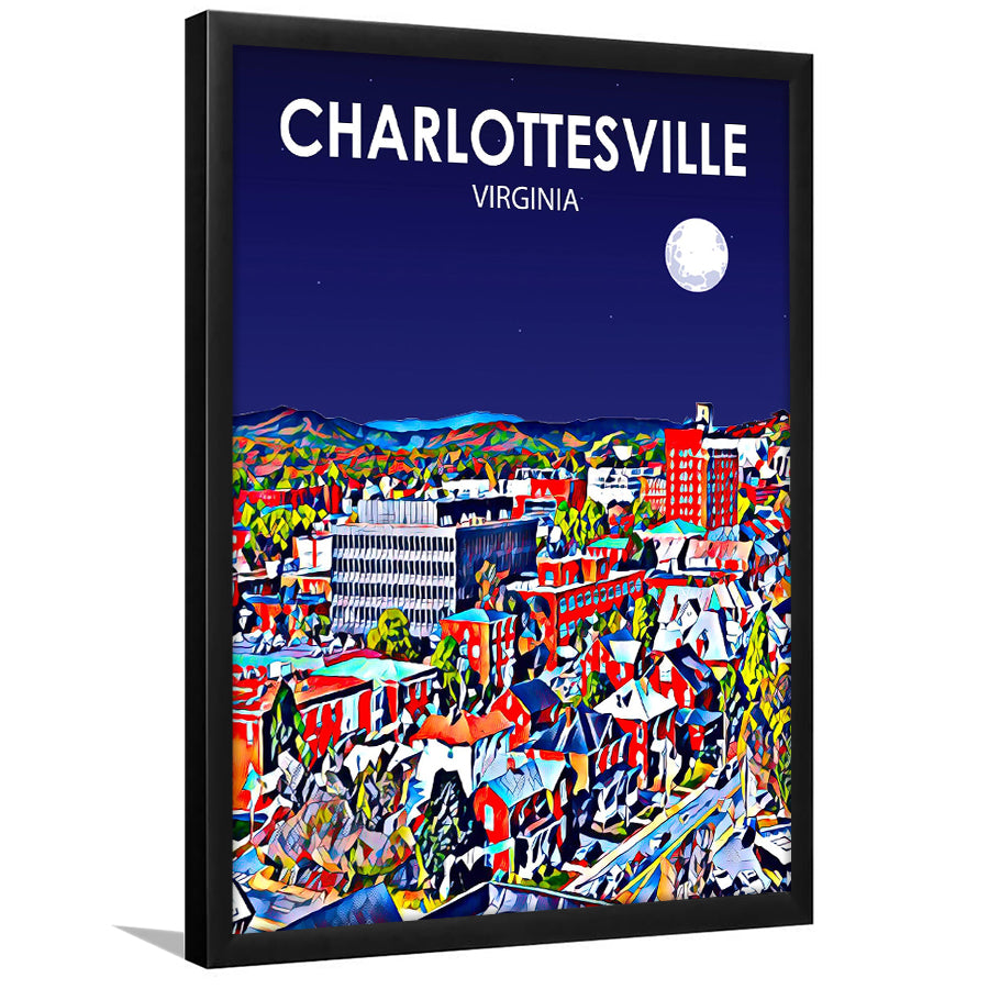 Charlottesville Virginia Art Night Landscape, City Art Print, Framed Art Print Wall Art Home Decor, Framed Picture