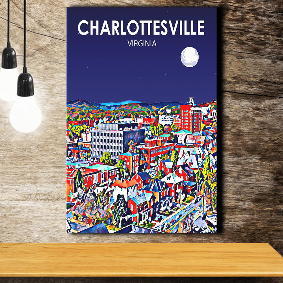 Charlottesville Virginia Art Night Landscape ,City Art Print, Large Canvas, Canvas Print Wall Art Home Decor