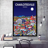 Charlottesville Virginia Art Night Landscape, City Art Print, Framed Art Print Wall Art Home Decor, Framed Picture