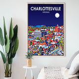 Charlottesville Virginia Art Night Landscape, Large Canvas, Framed Canvas Print Wall Art Home Decor, Floating Frame