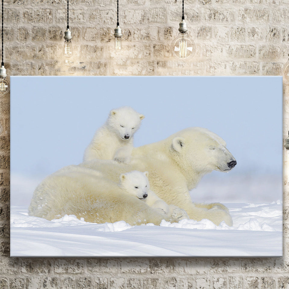Charming Family Polar Bears Canvas Prints Wall Art Decor - Paiting Canvas, Art Prints, Wall Decor, For Sale