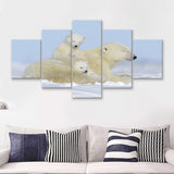 Charming Family Polar Bears 5 Piece Canvas Prints Wall Art Decor - Painting Canvas, Multi Panels