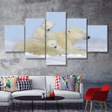 Charming Family Polar Bears 5 Piece Canvas Prints Wall Art Decor - Painting Canvas, Multi Panels
