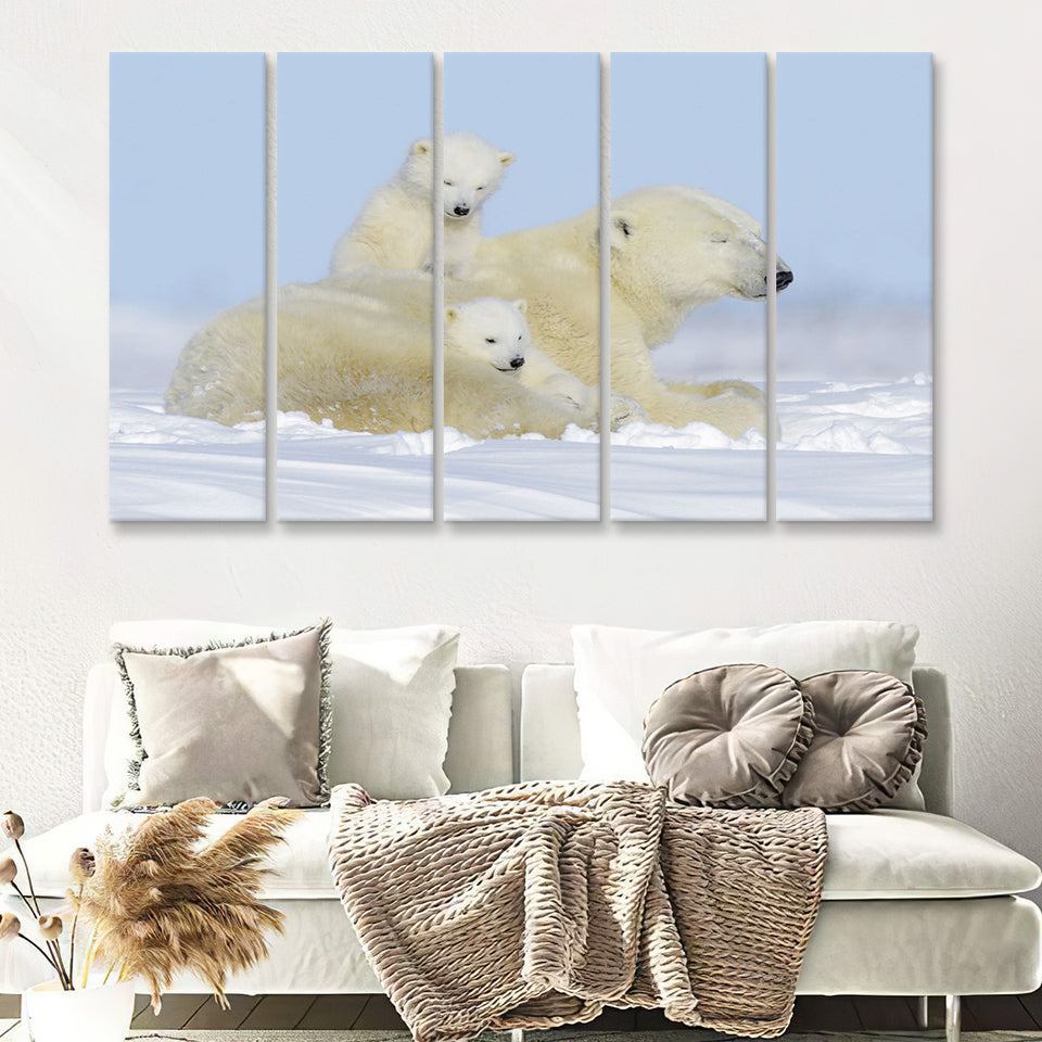 Charming Family Polar Bears 5 Piece B Canvas Prints Wall Art Decor - Painting Canvas, Multi Panels