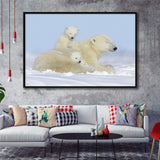 Charming Family Polar Bears Framed Canvas Prints Wall Art Decor - Paiting Canvas, Art Prints, Floating Frame