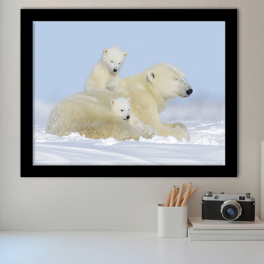 Charming Family Polar Bears Framed Art Prints Wall Decor - Painting Prints, Framed Picture, Home Decor