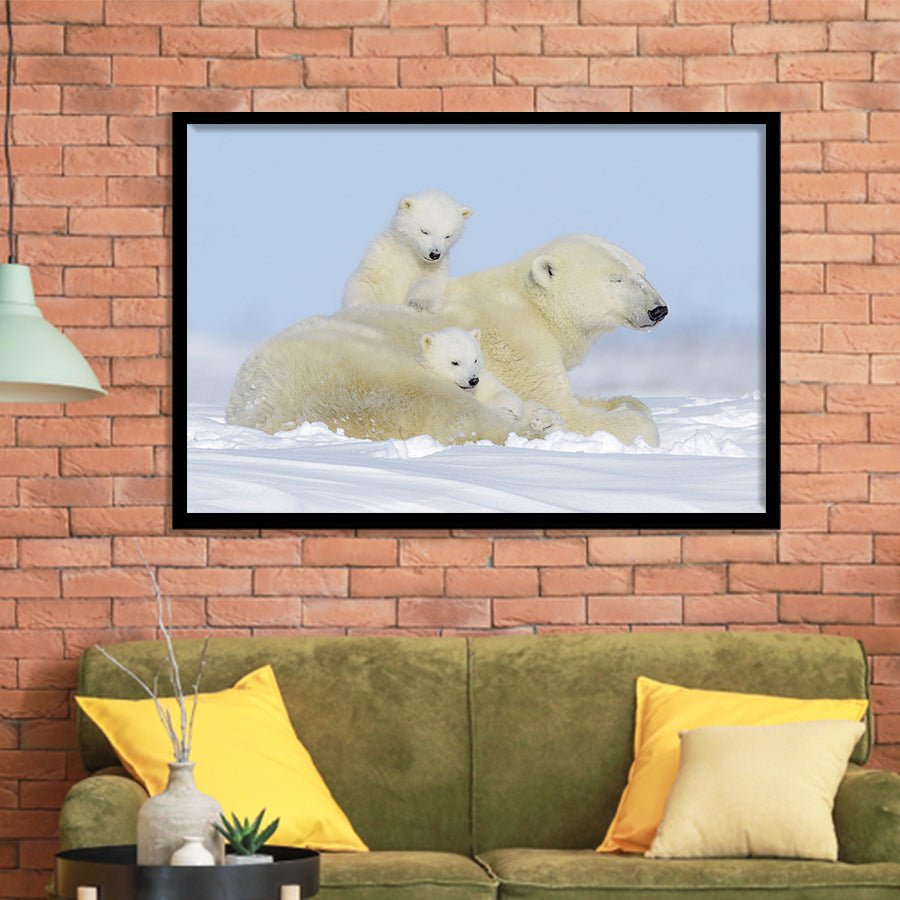 Charming Family Polar Bears Framed Art Prints Wall Decor - Painting Prints, Framed Picture, Home Decor