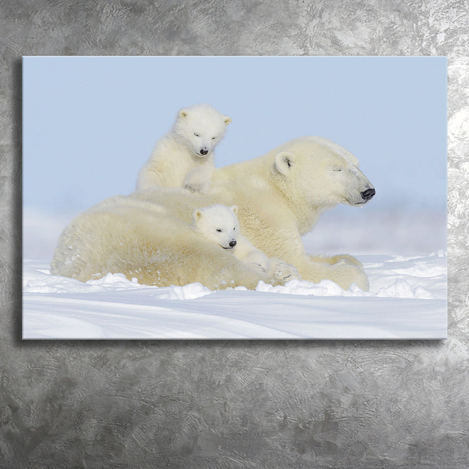 Charming Family Polar Bears Canvas Prints Wall Art Decor - Paiting Canvas, Art Prints, Wall Decor, For Sale