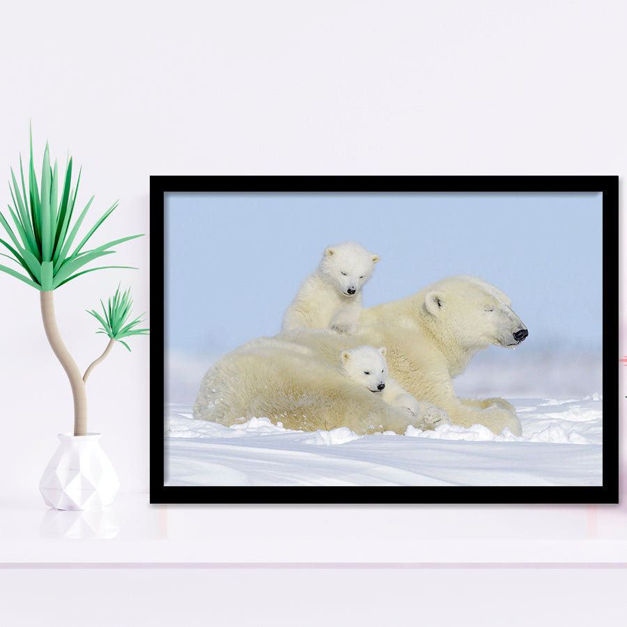 Charming Family Polar Bears Framed Art Prints Wall Decor - Painting Prints, Framed Picture, Home Decor
