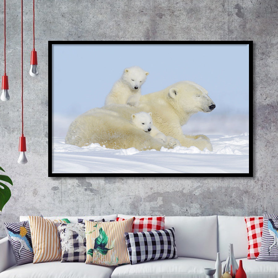 Charming Family Polar Bears Framed Art Prints Wall Decor - Painting Prints, Framed Picture, Home Decor