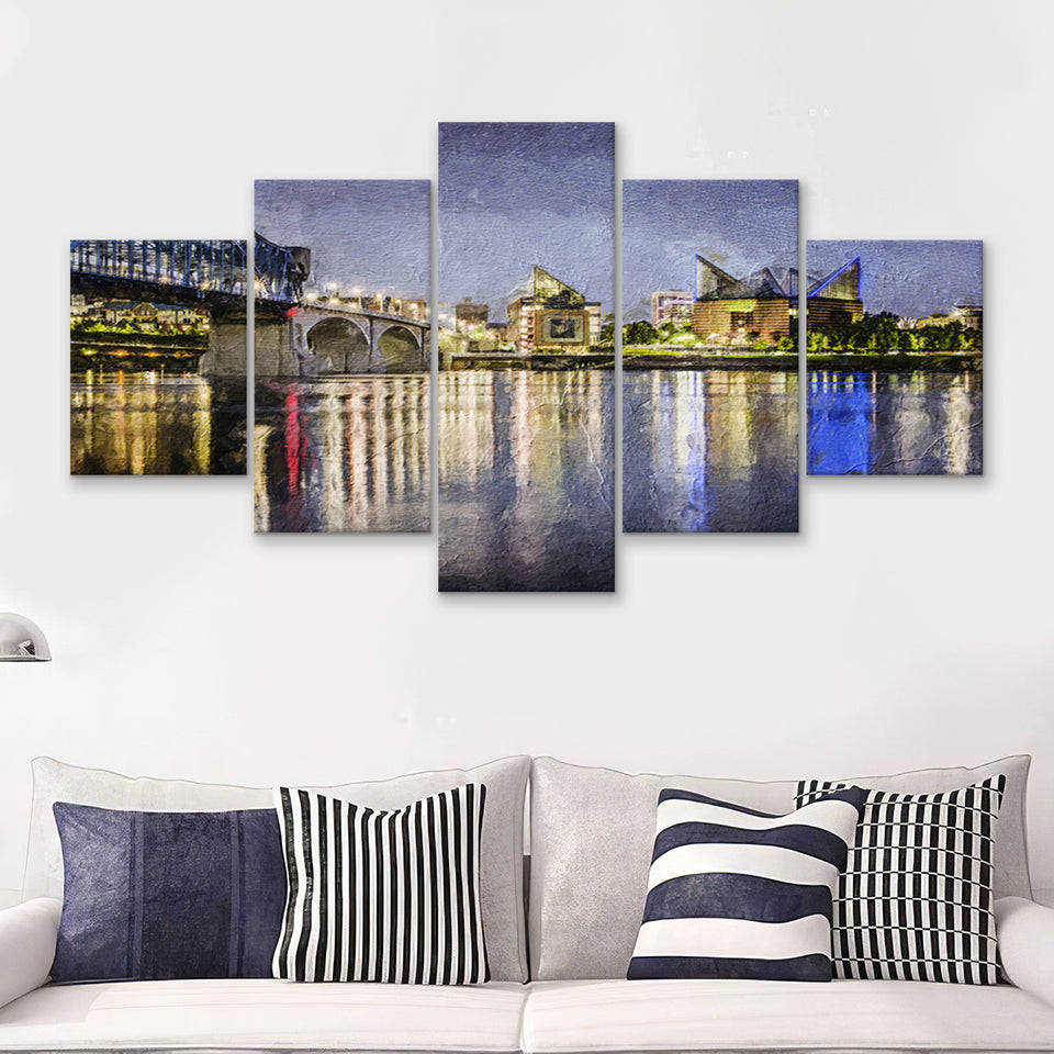 Chattanooga Cityscape 5 Piece Canvas Prints Wall Art Decor - Painting Canvas, Multi Panels