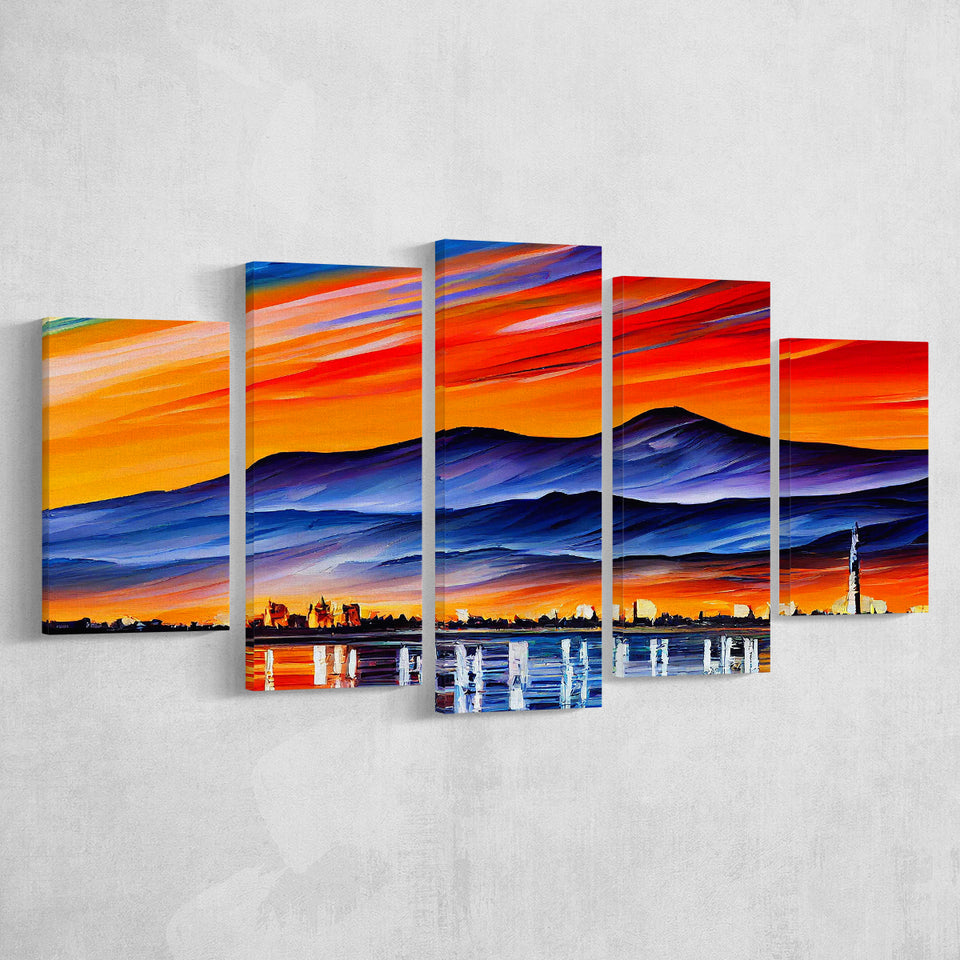 Chattanooga Tennessee Skyline Chattanooga Painting Wall Art, 5 Pieces, Multi Panel Canvas Prints Wall Art Decor