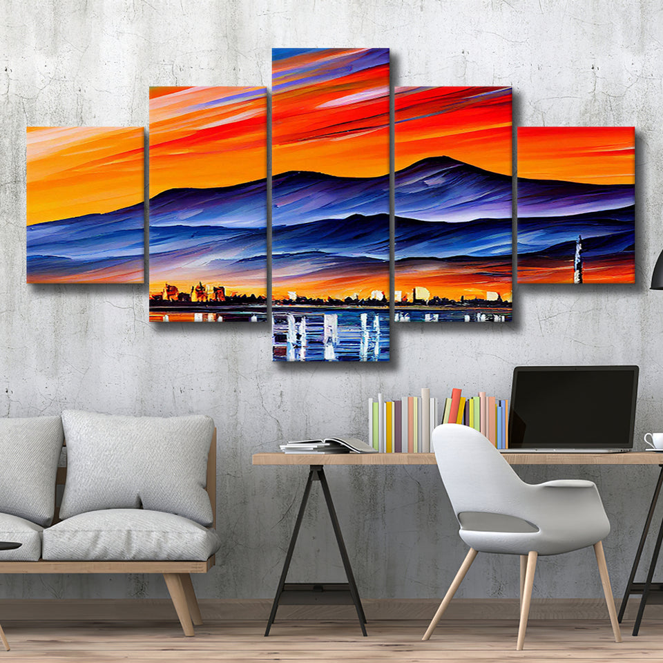 Chattanooga Tennessee Skyline Chattanooga Painting Wall Art, 5 Pieces, Multi Panel Canvas Prints Wall Art Decor