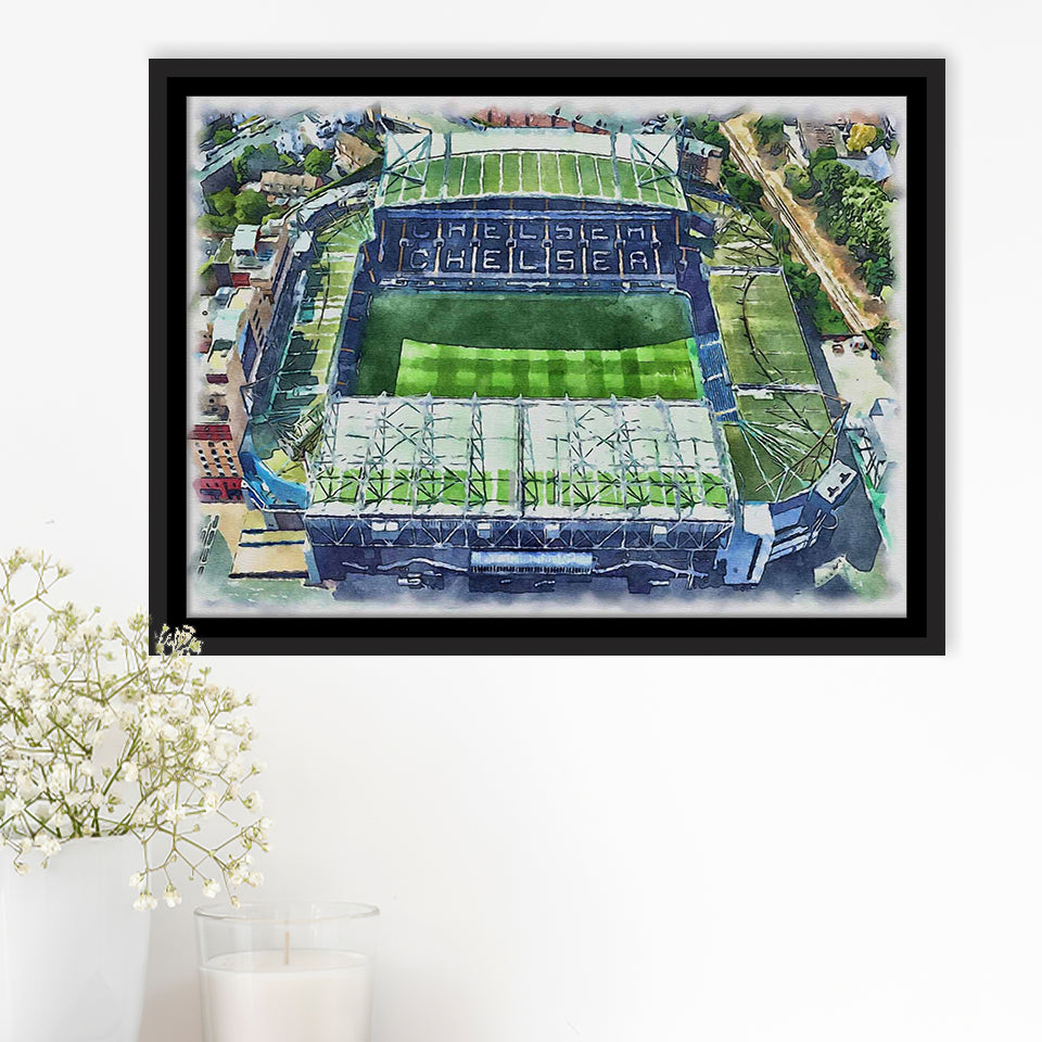 Chelsea FC Stamford Bridge Stadium Watercolor, Sport Art Prints Fan Gift, Framed Canvas Prints Wall Art Decor