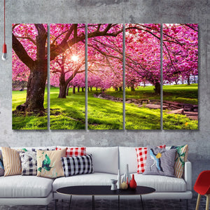 Cherry Blossom Tree 5 Pieces B Canvas Prints Wall Art - Painting Canvas, Multi Panels,5 Panel, Wall Decor