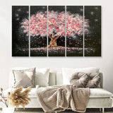 Cherry Blossom Tree Painting 5 Pieces B Canvas Prints Wall Art - Painting Canvas,Wall Decor, Multi Panel,5 Panels