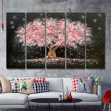 Cherry Blossom Tree Painting 5 Pieces B Canvas Prints Wall Art - Painting Canvas,Wall Decor, Multi Panel,5 Panels